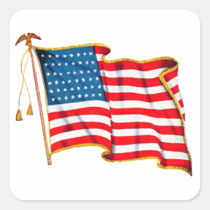 Vintage patriottische Amerikaanse vlag, vier juli Vierkante Sticker