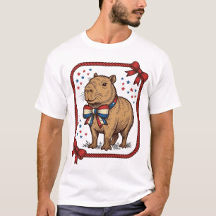 Vintage Patriottische Capybara Vlinderdas Overhemd T-shirt