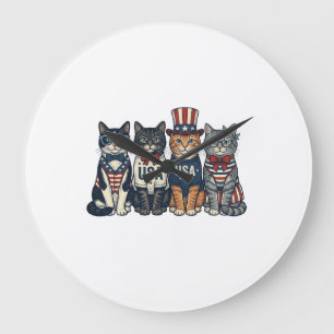 Vintage Patriottische Katten USA Shirt Ontwerp_1 Grote Klok