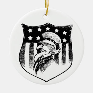 Vintage Patriottische Oom Sam en Amerikaanse Vlag Keramisch Ornament
