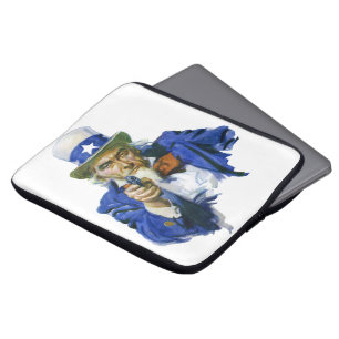 Vintage Patriottische Oom Sam met Sterrenhoed en G Laptop Sleeve