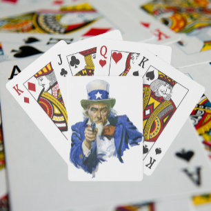 Vintage Patriottische Oom Sam met Sterrenhoed en G Pokerkaarten