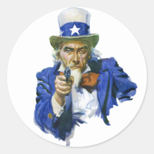 Vintage Patriottische Oom Sam met Sterrenhoed en G Ronde Sticker