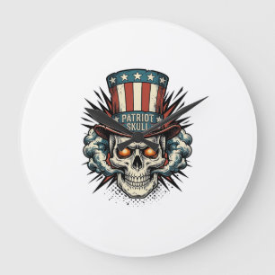 Vintage Patriottische Schedel Hoed T-Shirt Ontwerp Grote Klok