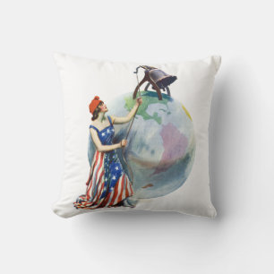 Vintage patriottistische Lady Liberty-tijdschriftc Kussen