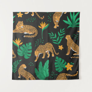 Vintage patroon met luipaarden en tropische blader wandkleed