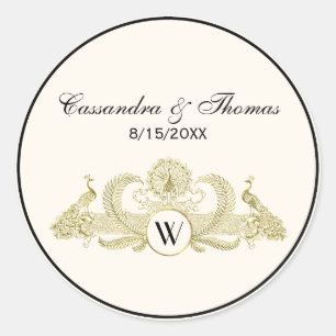 Vintage Pauw Monogram Faux Goud Ivoor BG Ronde Sticker