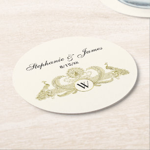 Vintage Pauw Monogram Faux Goud Ivoorkleurig BG Ronde Kartonnen Onderzetter
