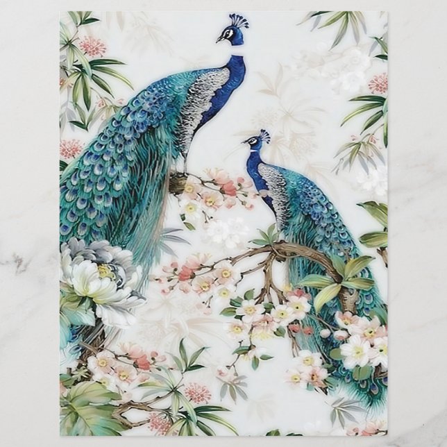 Vintage pauwen en bloesems (Voorkant)