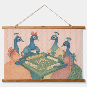 Vintage Pauwinnen Spelen Mahjong Hangend Wandkleed