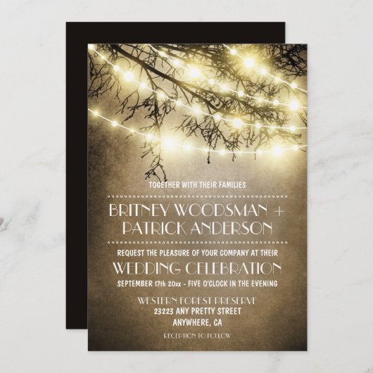 Vintage Pays Rustique Arbre Mariage Invitations (Devant / Derrière)