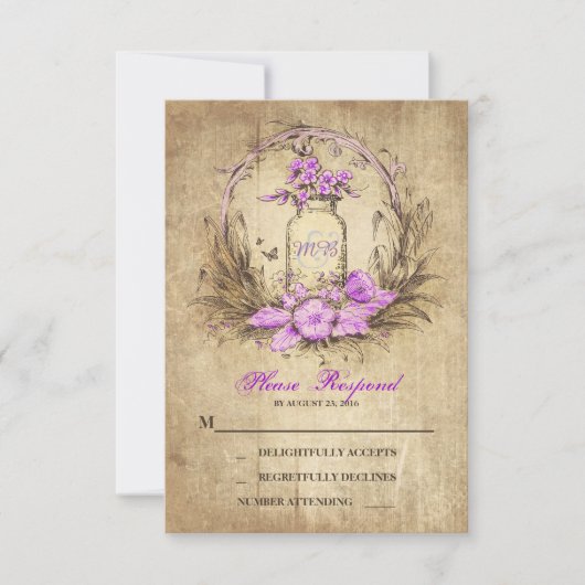 Vintage pays rustique mason mariage de pot RSVP (Devant)