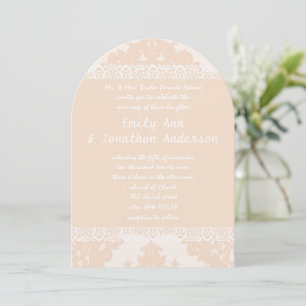 Vintage Peach Damask Monogramme Mariage Invitation
