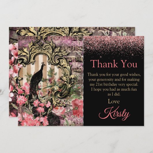 Vintage Peacock Anniversaire Merci (Devant / Derrière)