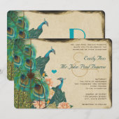 Vintage Peacock Bird Cage Plume Météo Invitation (Devant / Derrière)