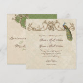 Vintage Peacock & Etchings Wedding Invitation (Devant / Derrière)