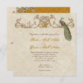 Vintage Peacock & Etchings Wedding Uitnodiging (Voorkant / Achterkant)