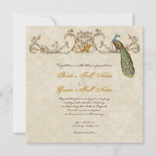 Vintage Peacock & Etchings Wedding Uitnodiging