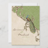 Vintage Peacock & Etchings Wedding Uitnodiging (Achterkant)
