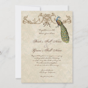 Vintage Peacock & Etchings Wedding Uitnodiging