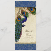 Vintage Peacock Feather Elegant Navy Diner Menu (Dos)
