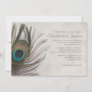 Vintage Peacock Feathers Mariage Invitations