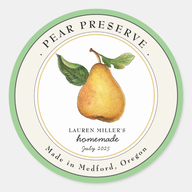 Vintage Pear Preserve Jam jar Canning étiquette (Devant)