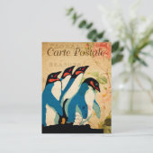 Vintage Penguins Floral Flowers Briefkaart (Staand voorkant)