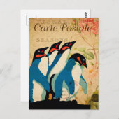 Vintage Penguins Floral Flowers Briefkaart (Voorkant / Achterkant)