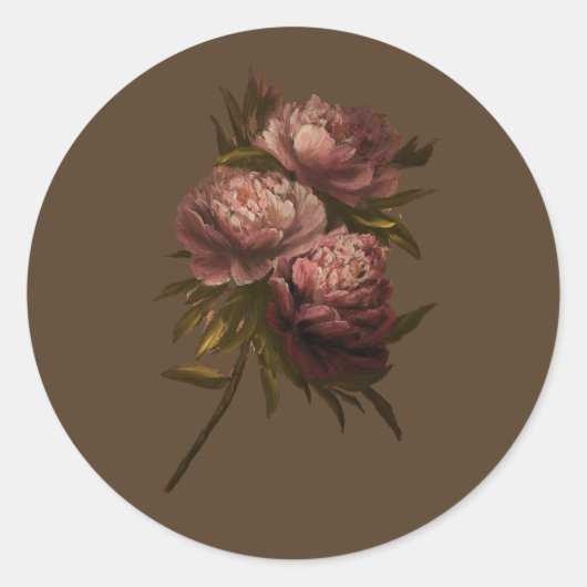 Vintage Peonies Ronde Sticker (Voorkant)