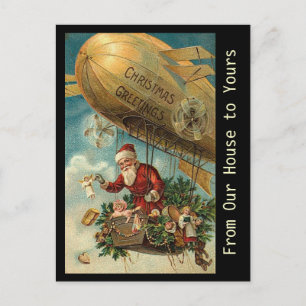 Vintage Père Noël Christmas Blimp - carte postale