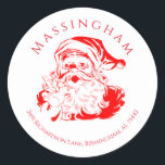 Vintage Père Noël Christmas Return Adresse<br><div class="desc">Sticker rond adresse de retour étiquette de Noël. Vintage Père Noël sur arrière - plan blanc. Nom de famille au sommet du cercle. Adresse ci-dessous.</div>