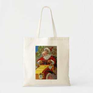 Vintage Père Noël Driving a Yellow Car Budget Sac