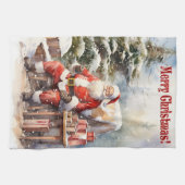 Vintage Père Noël Joyeux Noël Serviette de cuisine (Horizontal)