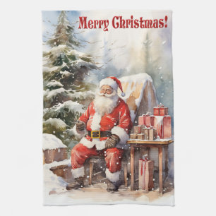 Vintage Père Noël Joyeux Noël Serviette de cuisine