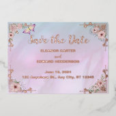 Vintage Périwinkle Peony Foil Enregistrer La Carte (Recto)