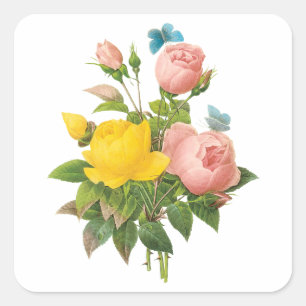 Vintage Perzische Gele Theerozen door Redoute Vierkante Sticker
