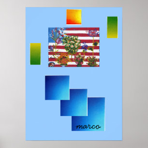 Vintage Peter Max drapeau style avec fleurs Poster