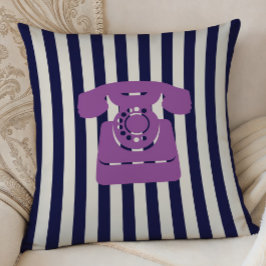 Vintage Phone on Midnight Blue Stripes Kussen