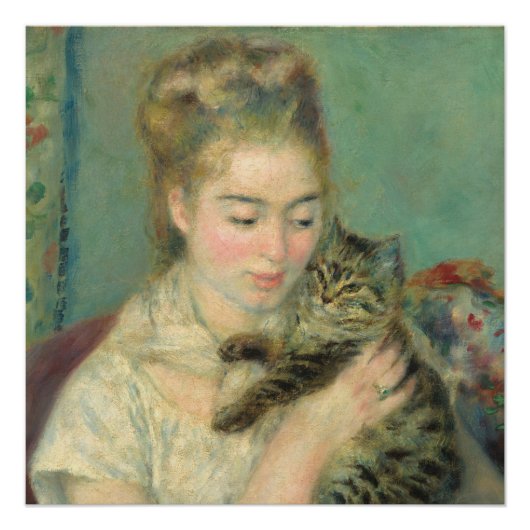 Vintage Pierre Auguste Renoir Woman met een kat Perfect Poster (Voorkant)