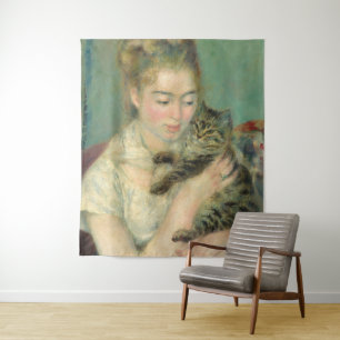 Vintage Pierre Auguste Renoir Woman met een kat Wandkleed