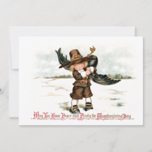 Vintage Pilgrim Boy met Turkije Feestdagenkaart