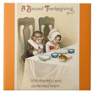 Vintage Pilgrim Children Ceramic Tile Tegeltje