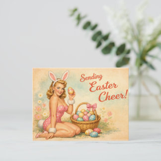 Vintage Pin-Up Easter Egg Postcard Briefkaart