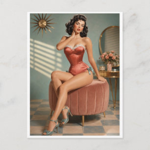 Vintage Pin-Up Glamour Kunstprint Retro Boudoir Briefkaart