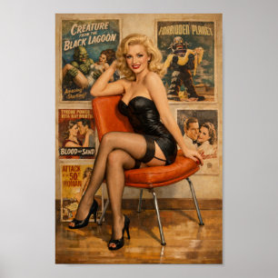 Vintage Pin-Up Glamour met Verouderde Film Posters