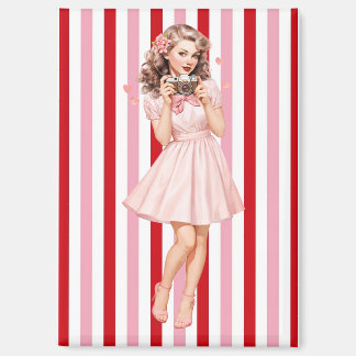 Vintage Pin-Up Photographer Magnet | Retro Pink
