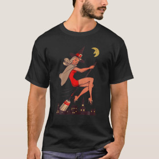 Vintage Pin Up Witch Halloween Sexy Pinup Girl Wit T-shirt