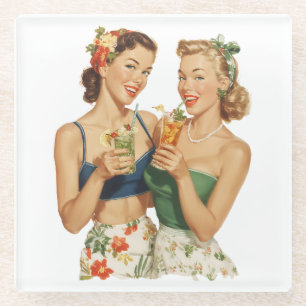 Vintage Pin-Up Zomer Cocktail Vrienden Glazen Onderzetter