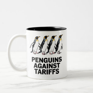 Vintage Pinguïns Protesteren Tegen Tarieven Grappi Tweekleurige Koffiemok
